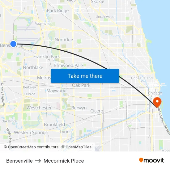 Bensenville to Mccormick Place map