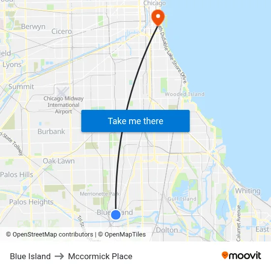 Blue Island to Mccormick Place map