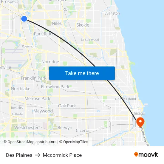 Des Plaines to Mccormick Place map