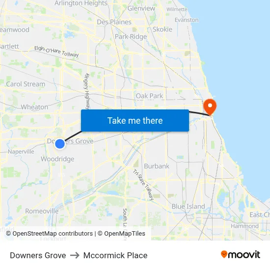 Downers Grove to Mccormick Place map