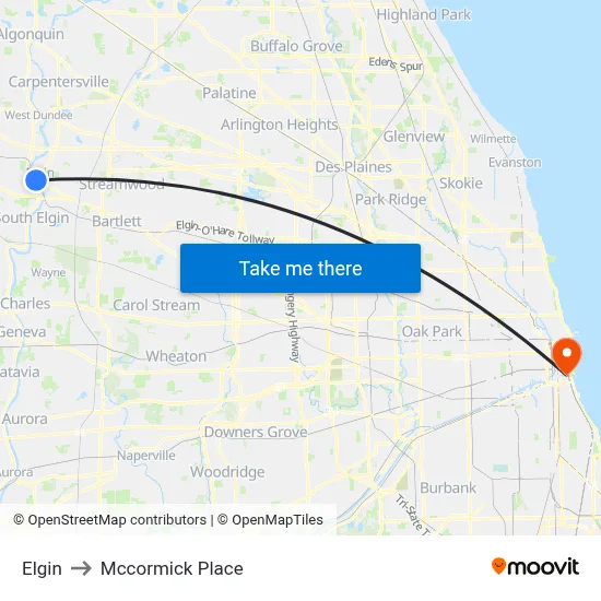 Elgin to Mccormick Place map