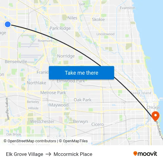 Elk Grove Village to Mccormick Place map
