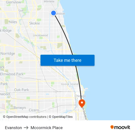 Evanston to Mccormick Place map
