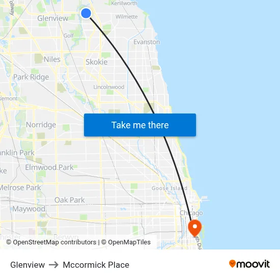Glenview to Mccormick Place map