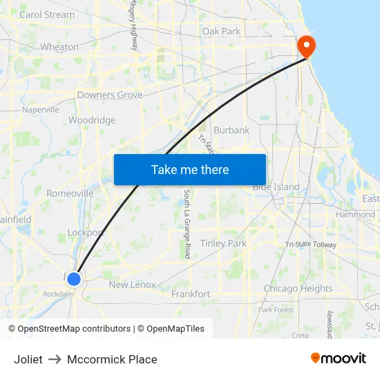 Joliet to Mccormick Place map