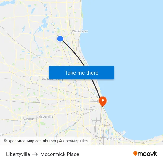 Libertyville to Mccormick Place map