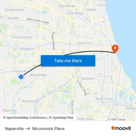 Naperville to Mccormick Place map