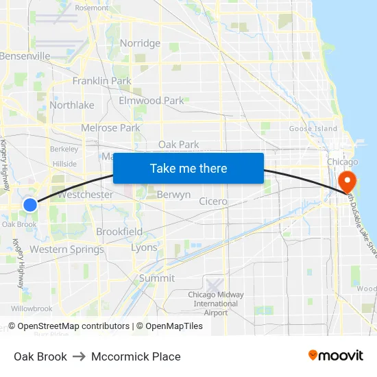 Oak Brook to Mccormick Place map