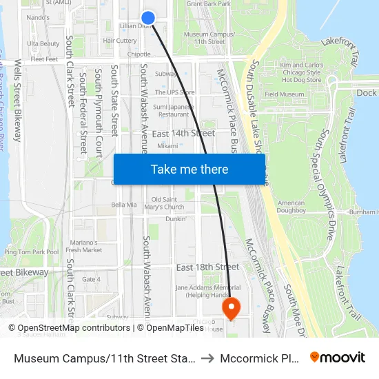 Museum Campus/11th Street Station to Mccormick Place map