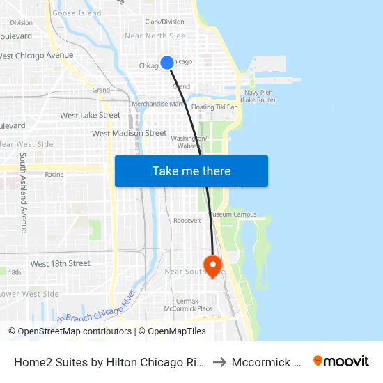 Home2 Suites by Hilton Chicago River North to Mccormick Place map