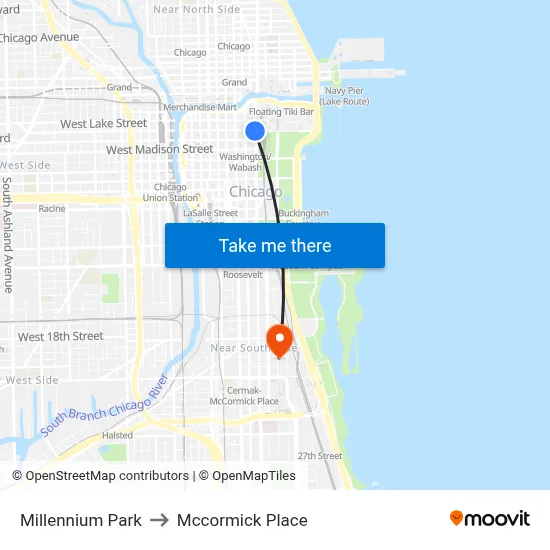 Millennium Park to Mccormick Place map