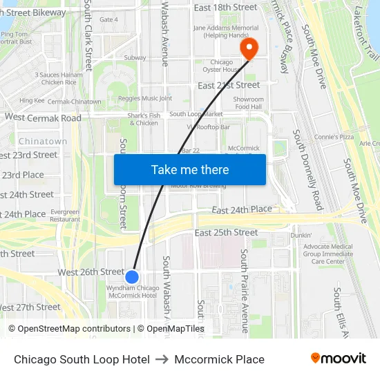 Chicago South Loop Hotel to Mccormick Place map