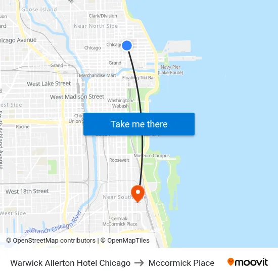 Warwick Allerton Hotel Chicago to Mccormick Place map