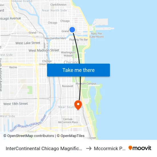 InterContinental Chicago Magnificent Mile to Mccormick Place map