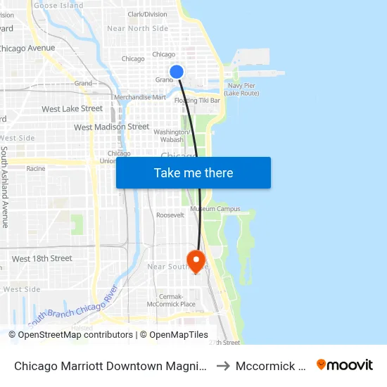 Chicago Marriott Downtown Magnificent Mile to Mccormick Place map