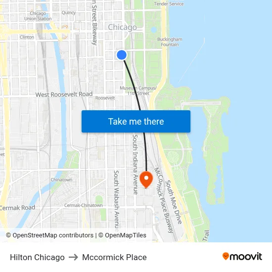 Hilton Chicago to Mccormick Place map