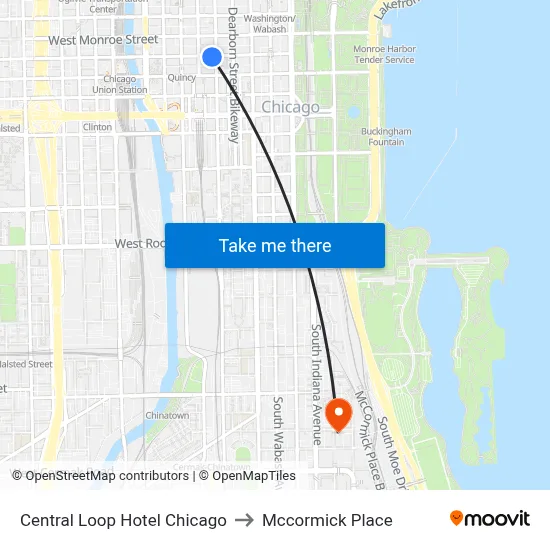 Central Loop Hotel Chicago to Mccormick Place map