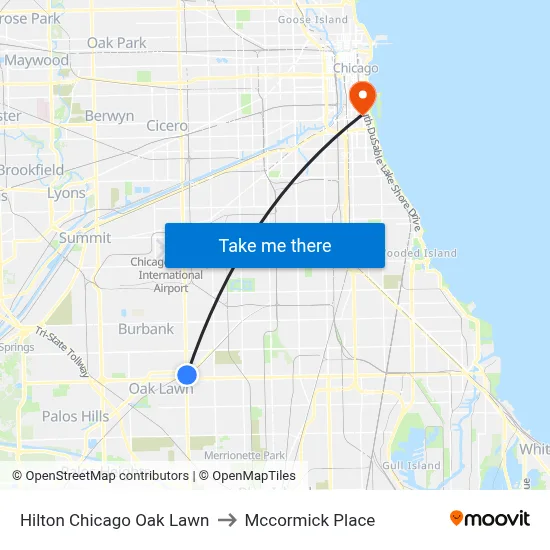 Hilton Chicago Oak Lawn to Mccormick Place map