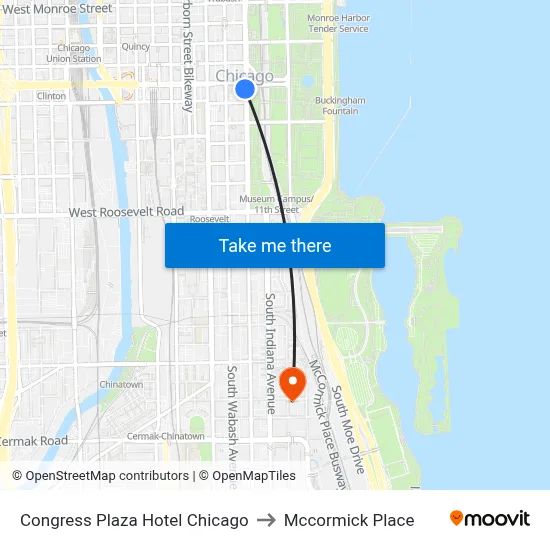 Congress Plaza Hotel Chicago to Mccormick Place map