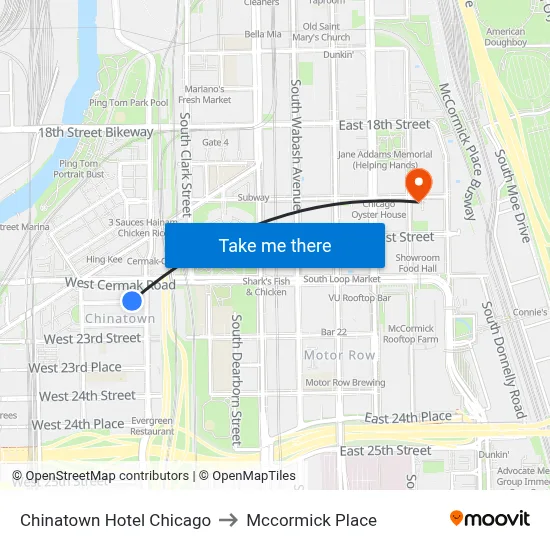 Chinatown Hotel Chicago to Mccormick Place map