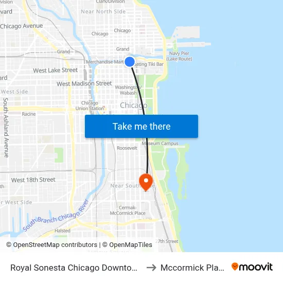 Royal Sonesta Chicago Downtown to Mccormick Place map