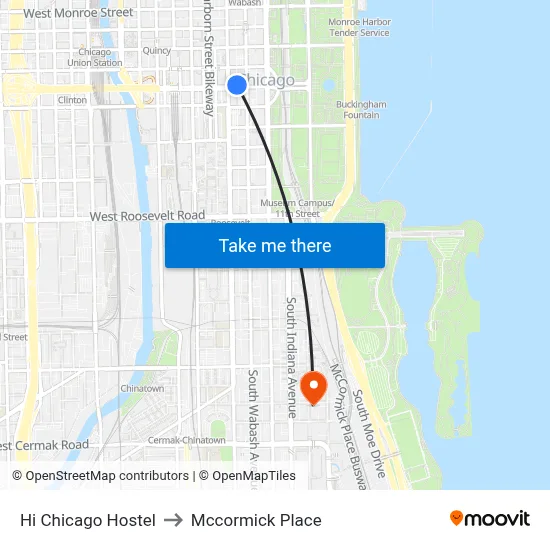 Hi Chicago Hostel to Mccormick Place map