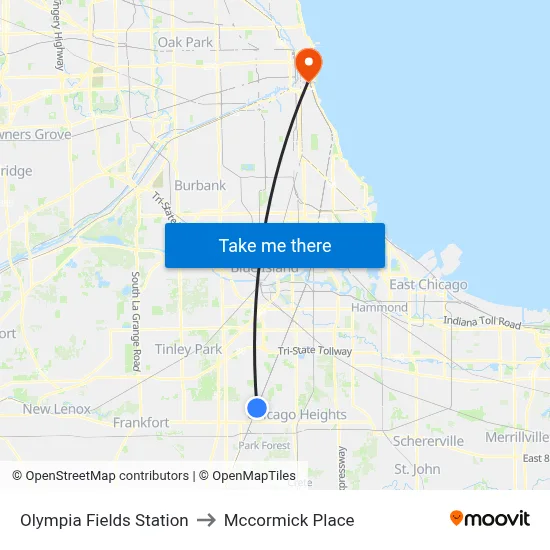 Olympia Fields Station to Mccormick Place map