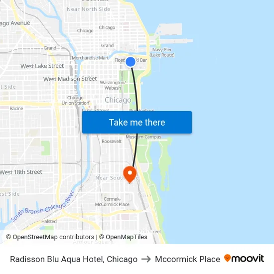 Radisson Blu Aqua Hotel, Chicago to Mccormick Place map