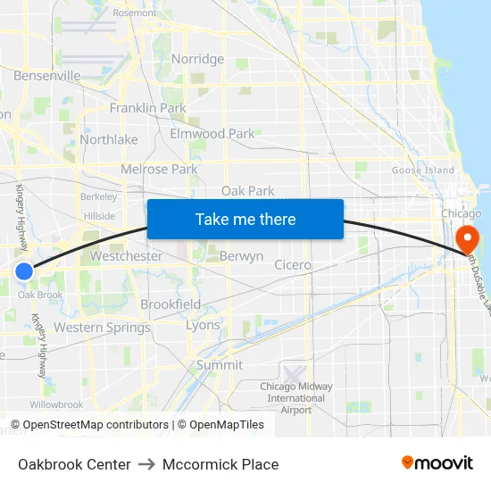 Oakbrook Center to Mccormick Place map