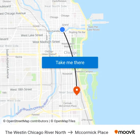 The Westin Chicago River North to Mccormick Place map