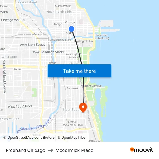 Freehand Chicago to Mccormick Place map