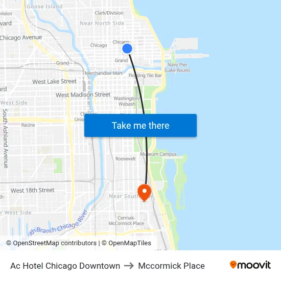Ac Hotel Chicago Downtown to Mccormick Place map