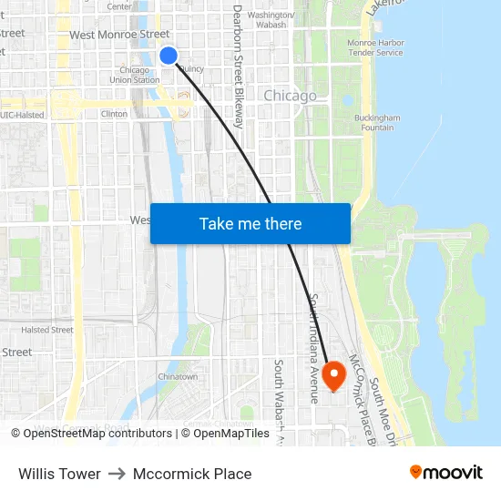 Willis Tower to Mccormick Place map