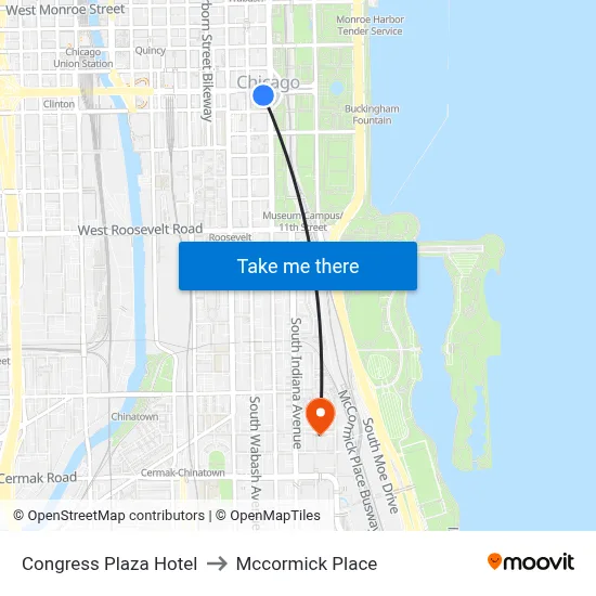 Congress Plaza Hotel to Mccormick Place map