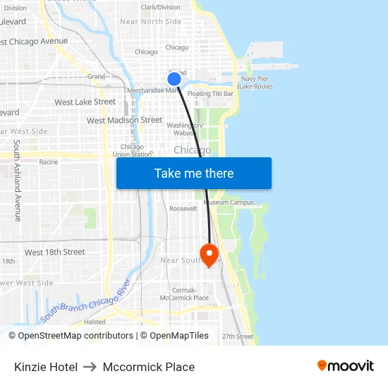 Kinzie Hotel to Mccormick Place map