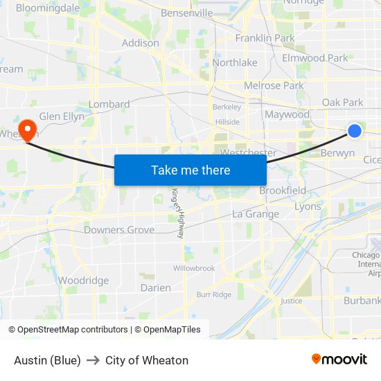 Austin (Blue) to City of Wheaton map