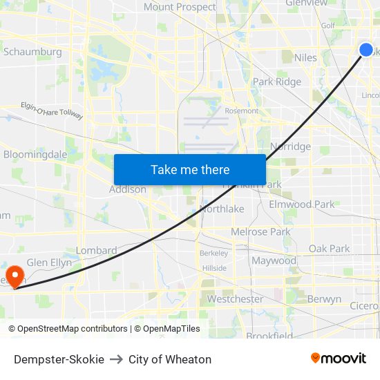 Dempster-Skokie to City of Wheaton map