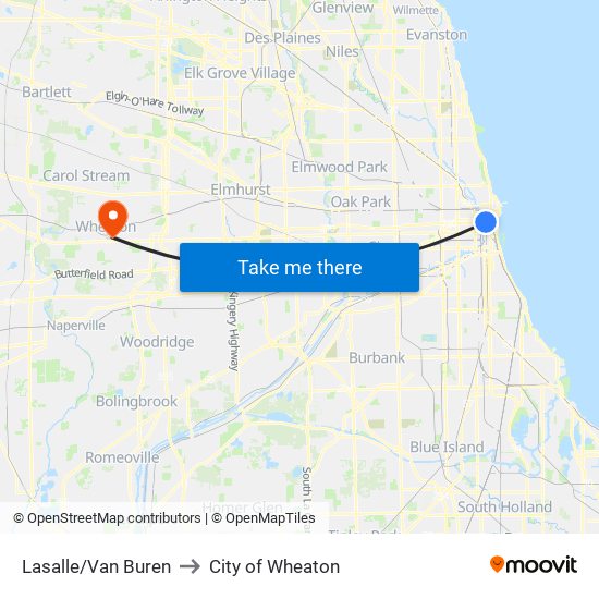 Lasalle/Van Buren to City of Wheaton map
