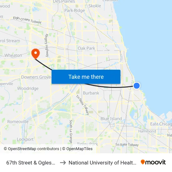 67th Street & Oglesby (East) to National University of Health Sciences map