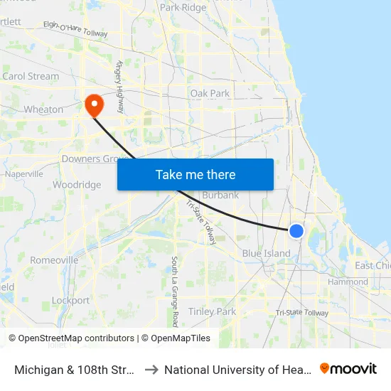 Michigan & 108th Street (North) to National University of Health Sciences map