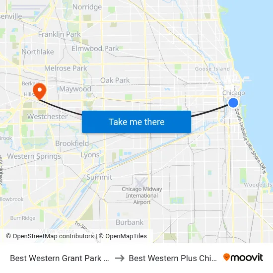 Best Western Grant Park Hotel Chicago to Best Western Plus Chicago Hillside map