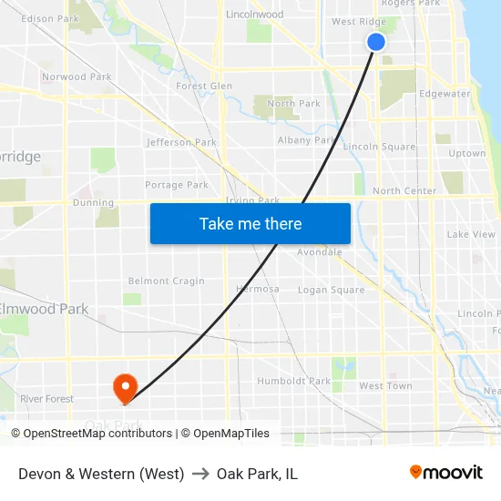 Devon & Western (West) to Oak Park, IL map