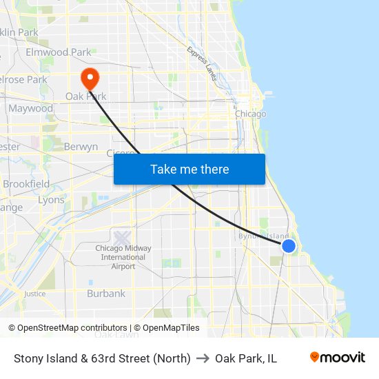 Stony Island & 63rd Street (North) to Oak Park, IL map