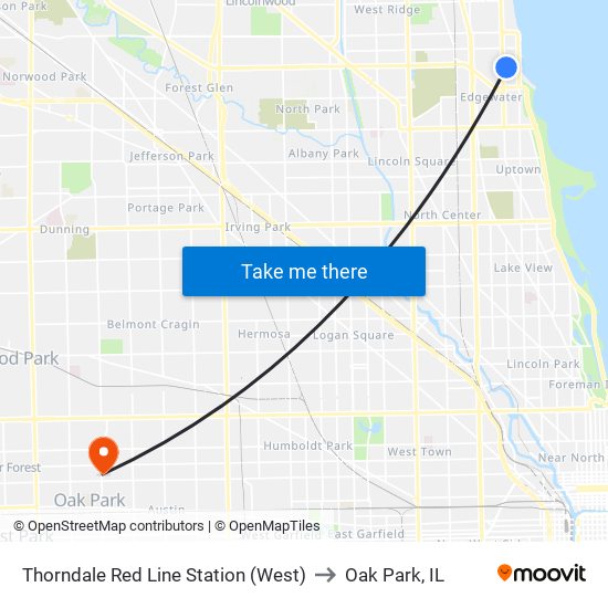 Thorndale Red Line Station (West) to Oak Park, IL map