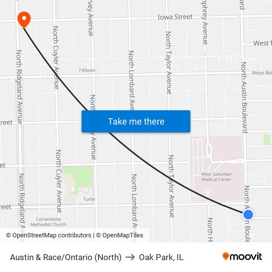 Austin & Race/Ontario (North) to Oak Park, IL map