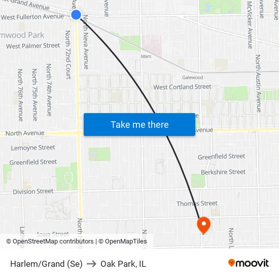 Harlem/Grand (Se) to Oak Park, IL map