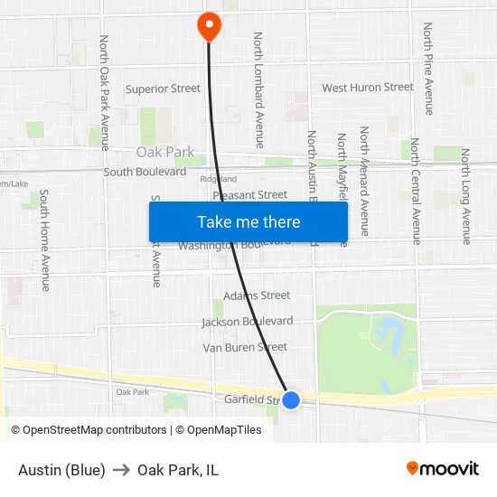 Austin (Blue) to Oak Park, IL map