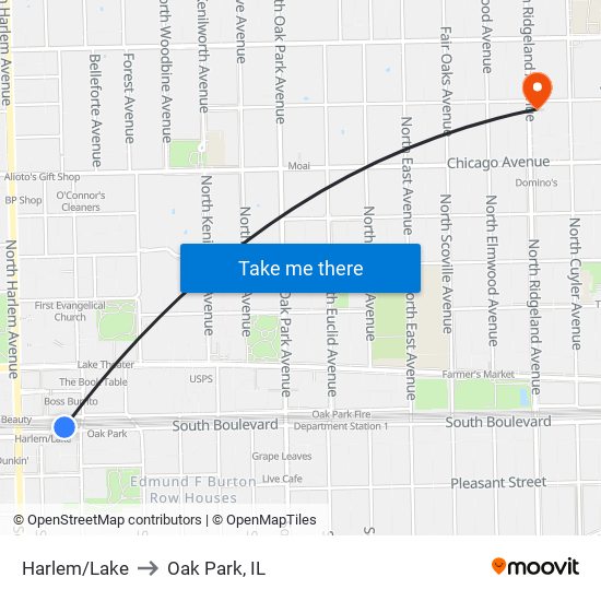 Harlem/Lake to Oak Park, IL map