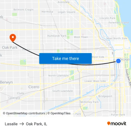 Lasalle to Oak Park, IL map