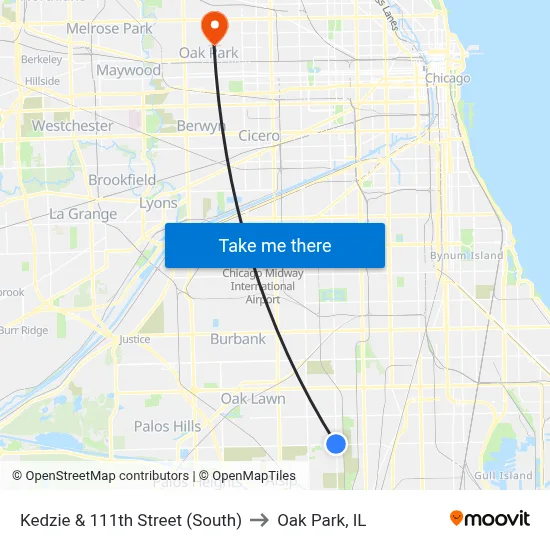 Kedzie & 111th Street (South) to Oak Park, IL map